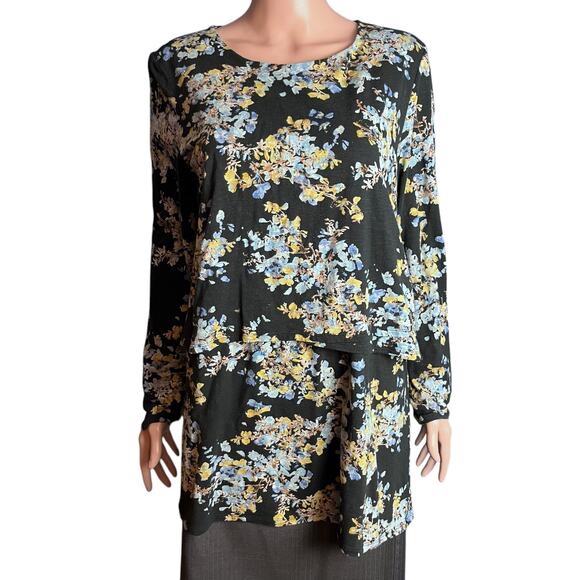 J. Jill Floral Tunic Medium Lagenlook Two Layer Preppy Mature Comfy Work Casual - Picture 1 of 7